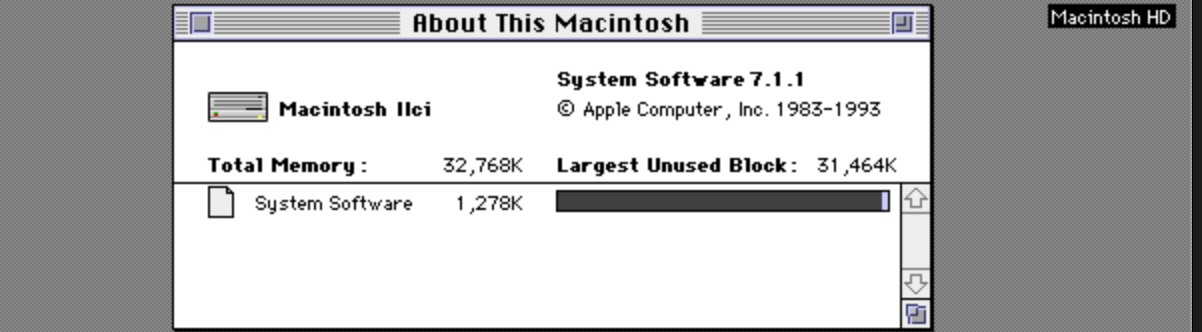 Classic Mac About This Macintosh window